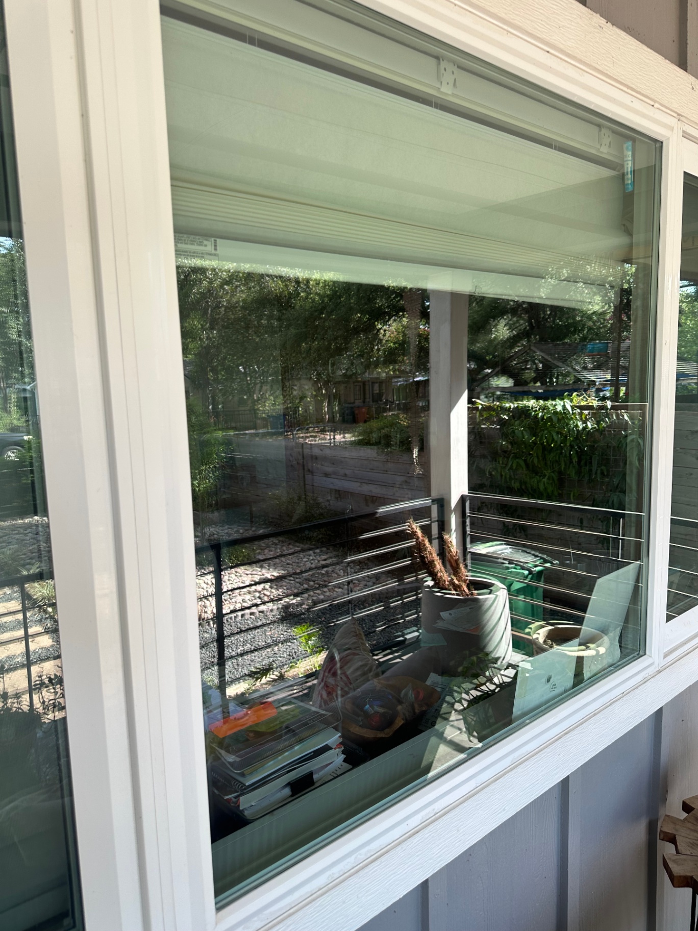 Clean picture window with garden view